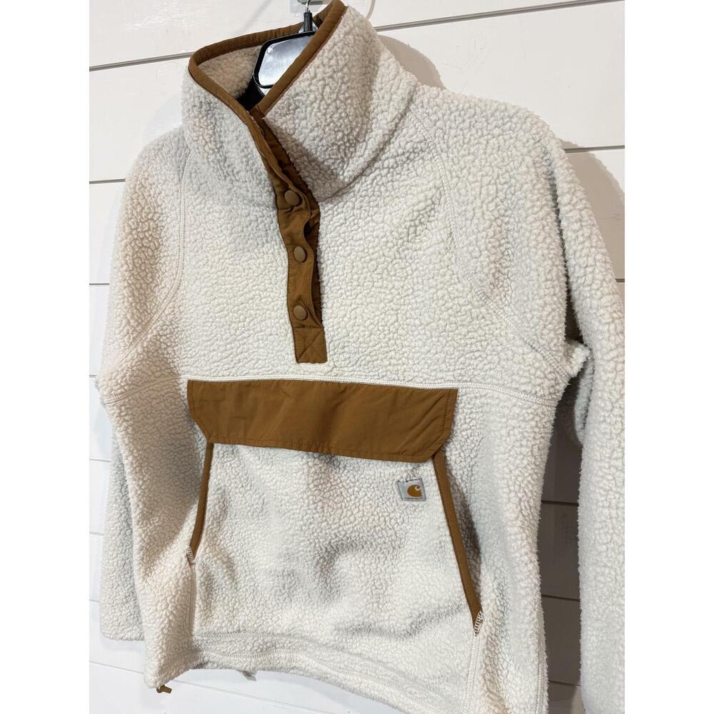 Carhartt Women's Fleece White/Brown Button Pullover S - Picture 2 of 3